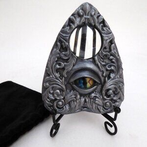 NEW ARTISAN HANDCRAFTED RESIN OUIJA SPIRIT BOARD PLANCHETTE EVIL EYE & STAND